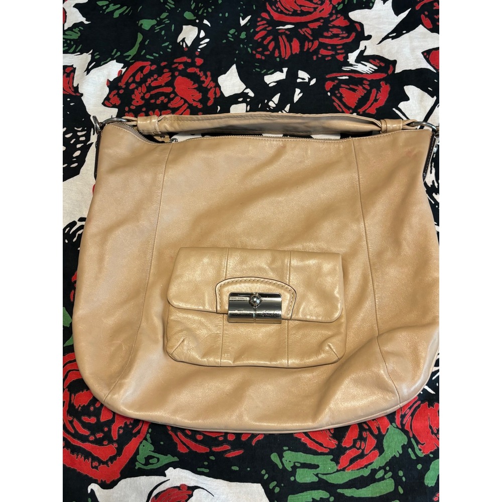 Coach Kristin Tan Leather Hobo Bag Turnlock Shoulder Tote 14769